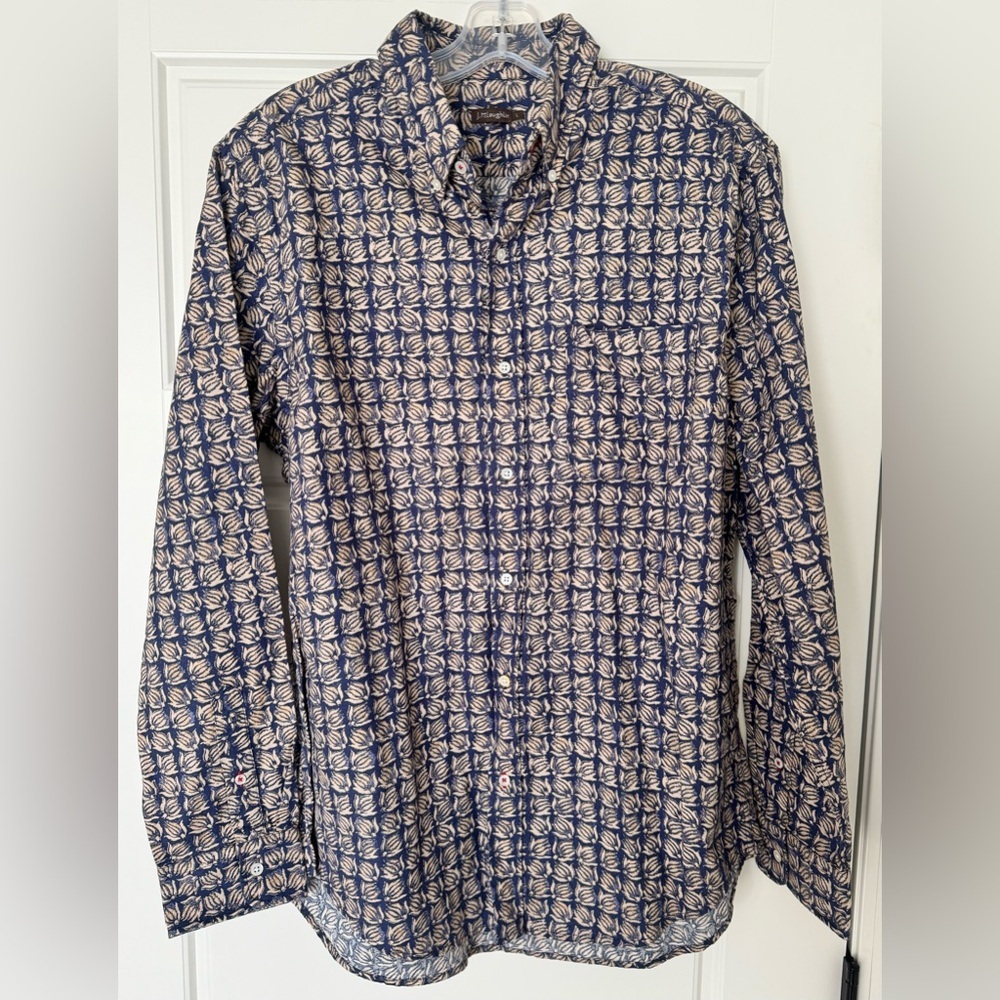 J McLaughlin Men’s Button Up Cotton Shirt Size L‎ Print Classic Workwear Casual